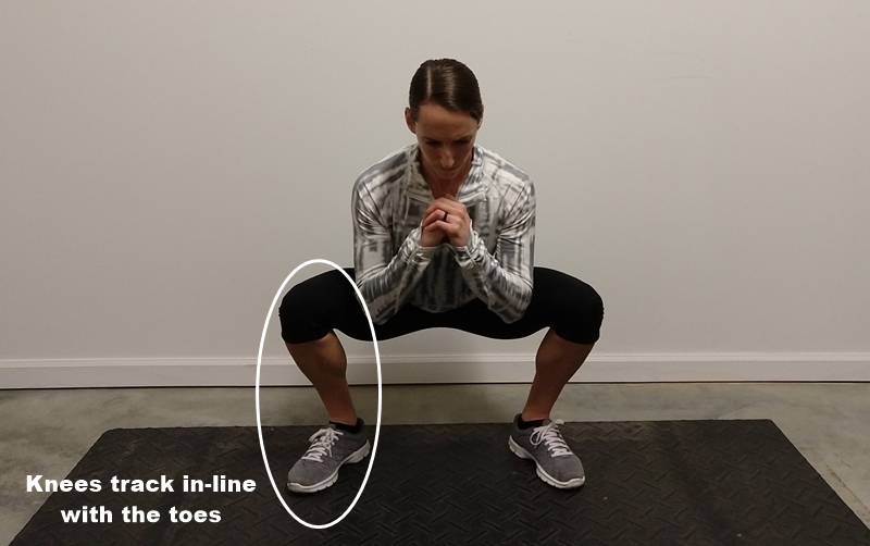 knees in-line with the toes when squatting